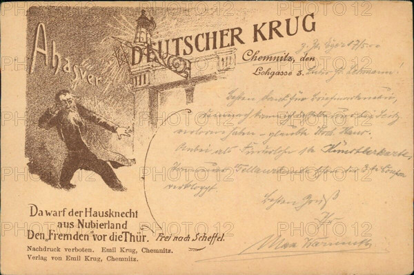 Anti-Semitism postcard German jug in Chemnitz around 1900