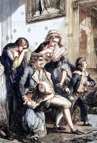 The French royal family in Paris after their return from Varennes in northeastern France on 3 December 1791. digital reproduction of a historical original