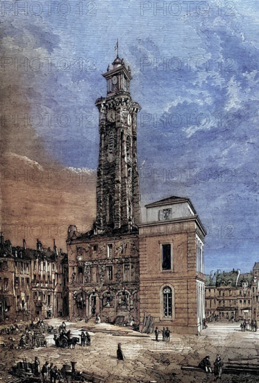 The Belfry of Valenciennes. a city in the Nord department in northern France. The site of a siege on June 13 and July 28. 1793. during the Flanders Campaign in the War of the First Coalition. Digital reproduction of a historical original.