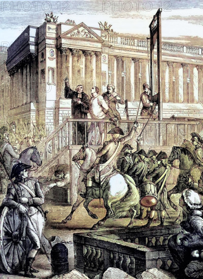 The public execution of Louis XVI by guillotine on 21 January 1793 on the Place de la Revolution. formerly Place Louis XV. renamed Place de la Concorde in 1795. in Paris. France. digital reproduction of a historical original
