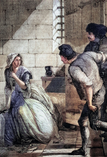 Marie Antoinette leaves prison before being driven in an open cart through Paris to her execution on the Place de la Revolution (Place de la Concorde) on 16 October 1793. France. digital reproduction of a historical original