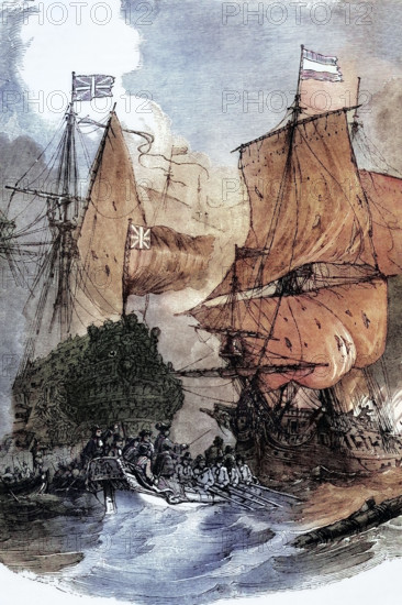 The Third Battle of Ouessant on 1 June 1794 was the first and largest naval action in the naval conflict between Great Britain and the First French Republic. in which Lord Howe's fleet defeated the French during the French Revolutionary Wars. digital reproduction of a historical original