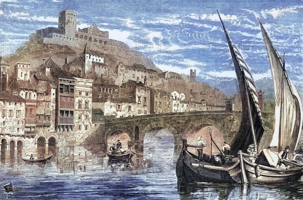 View of Verona. a city in Veneto. Northern Italy. Italy. around 1820. digital reproduction of a historical original