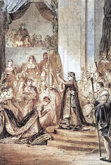 The coronation of Napoleon I as Emperor of the French. which took place on Sunday. December 2. 1804. in Notre-Dame Cathedral. France. digital reproduction of a historical original