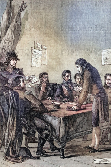 The trial of Johann Philipp Palm was a German bookseller who published a critical pamphlet about Napoleon in 1806. He was executed on Napoleon's orders after a mock trial in Braunau on the Bavarian-Austrian border. digital reproduction of a historical original.