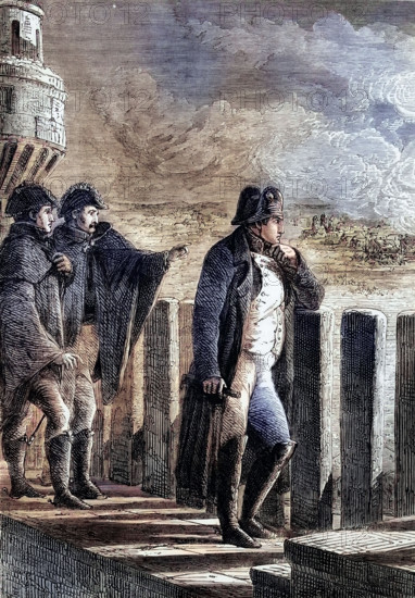 Napoleon I observes the fire of Moscow. which broke out on 14 September 1812. the day when Russian troops and inhabitants left the city and Napoleon's vanguard entered the city. digital reproduction of a historical original