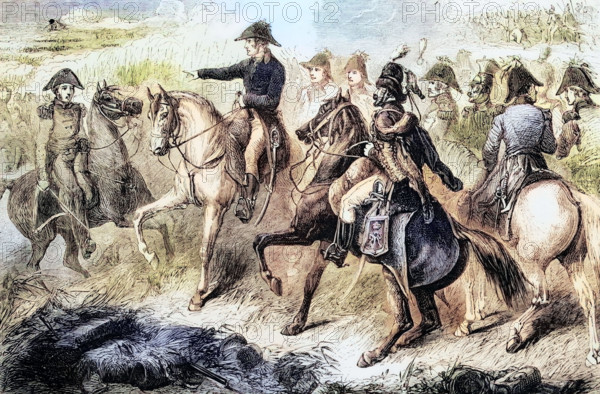 The Duke of Wellington during the Battle of Waterloo. which took place on Sunday. 18 June 1815. England. digital reproduction of a historical original