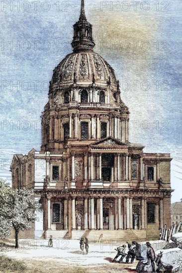 The Invalides Church in Paris. France. where Napoleon I's tomb lies after his death on May 5. 1821. digital reproduction of a historical original