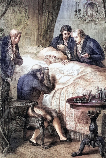 The death of King George III at Windsor Castle on 29 January 1820; he was later buried on 16 February in St. George's Chapel at Windsor Castle. England. digital reproduction of a historical original