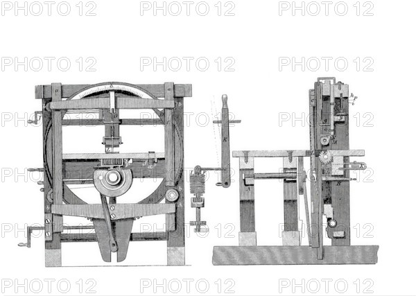 Machine for cutting wood into curves and slanted surfaces.