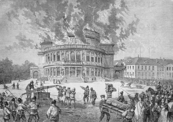 The fire of the Court Theatre in Dresden.