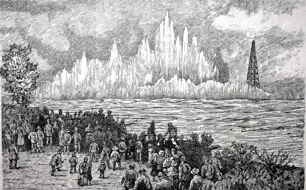 Blasting of the rocks of Ballets Point near New York.