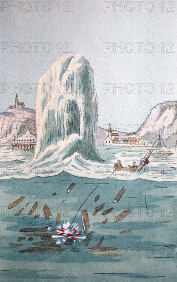 Detonation of a shipwreck by dynamite.