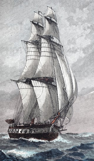 Sailing ship at full speed.