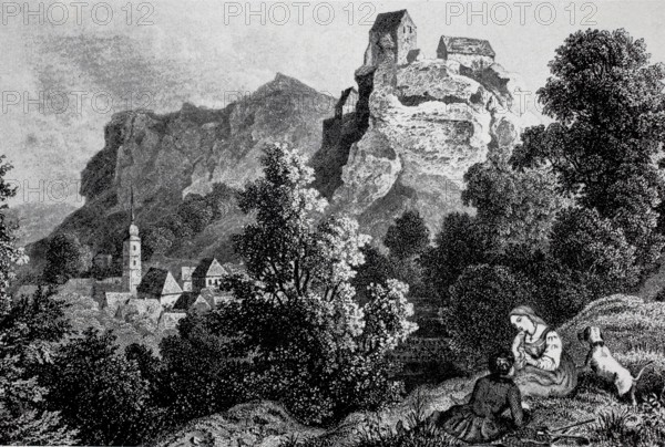 Pottenstein Castle in Franconian Switzerland in the Middle Ages.