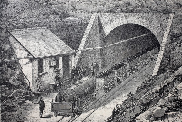 Construction site for the St. Gotthard Tunnel.