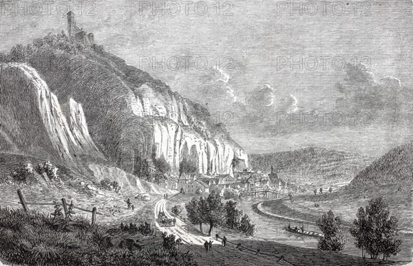 Randeck Castle and the village of Neuessing in the Altmuhl Valley.