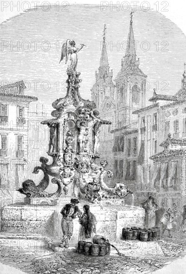 Fountain on Antonio Martin Square in Madrid.