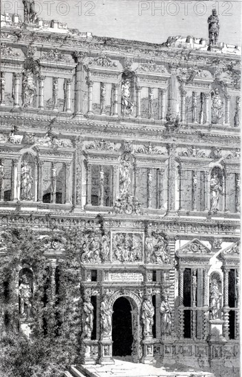 Detail of the facade of the Otto-Heinrich-Haus in Heidelberg.
