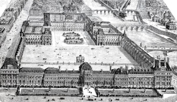 Overview of the Louvre and the Tuileries from the garden.