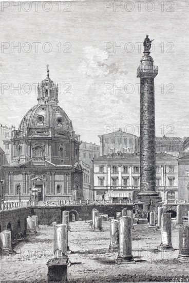 Trajan's Column and part of the Forum in Rome.