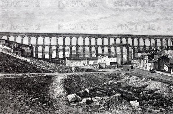 The ancient Roman aqueduct in Segovia.