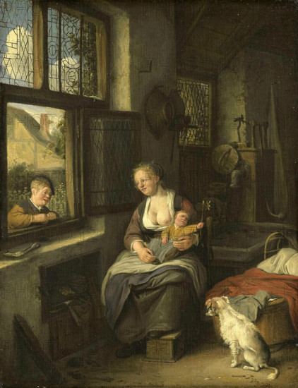 mother with her children in her home