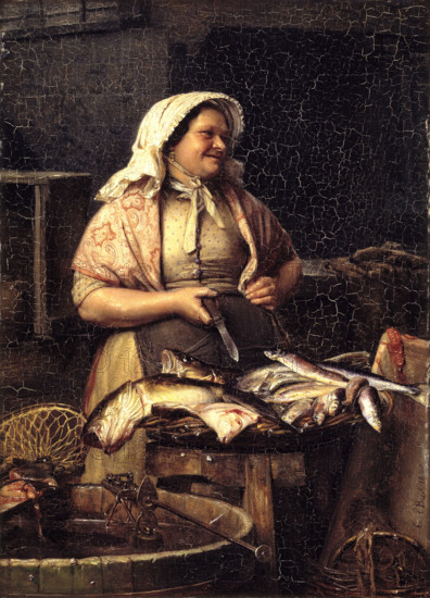 A woman selling fish