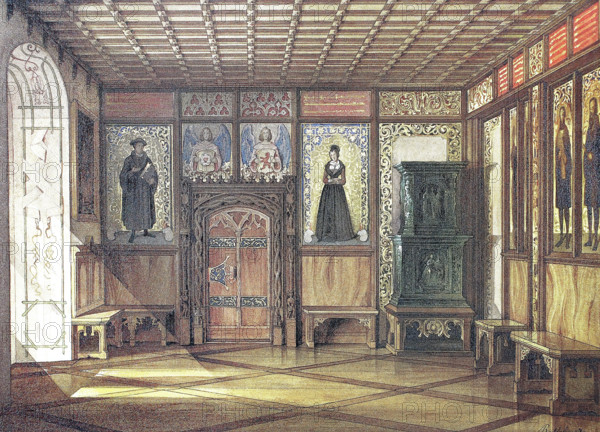 Luther Memorial Room in Veste Coburg in 1845. Coburg. Upper Franconia. Bavaria. Germany. Historical. digitally restored reproduction from a 19th-century original