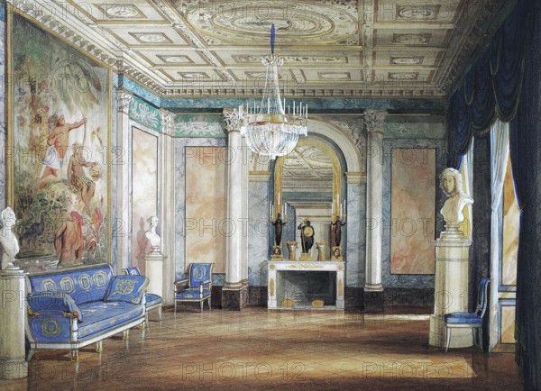Reception room in Ehrenburg Castle. 1845. Coburg. Upper Franconia. Bavaria. Germany. Historical. digitally restored reproduction from a 19th-century original
