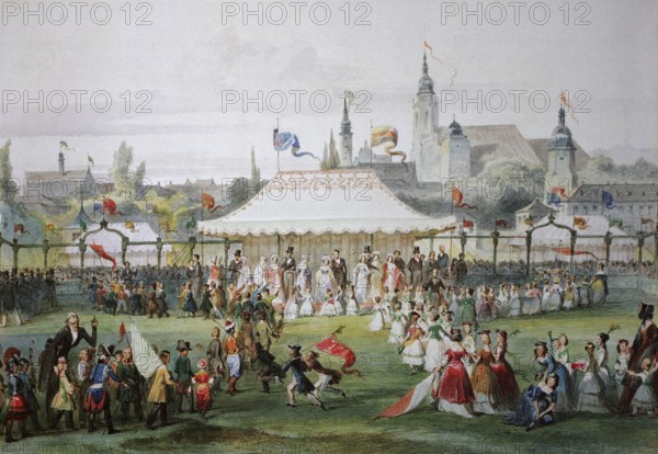 Gregorius Festival. 1845. Coburg. Upper Franconia. Bavaria. Germany. Historical. digitally restored reproduction from a 19th-century original