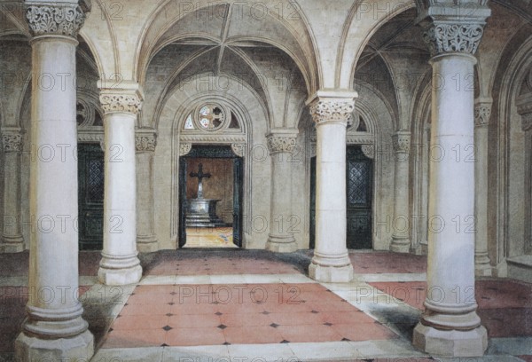 Inside the ducal mausoleum. 1860. Coburg. Upper Franconia. Bavaria. Germany. Historical. digitally restored reproduction from a 19th-century original