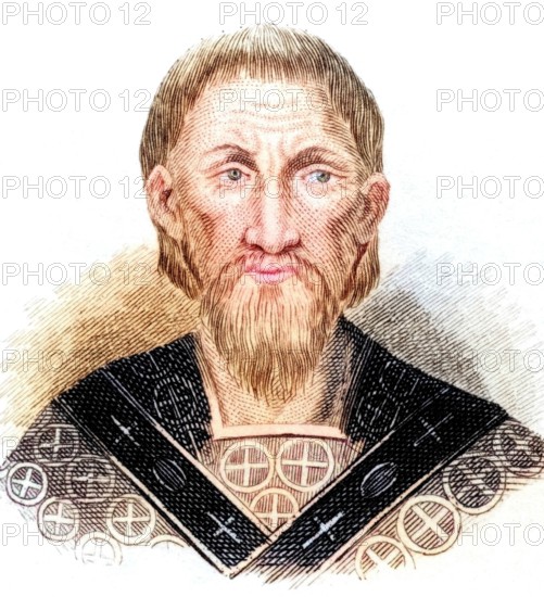 Saint John Chrysostom (born around 347. died 407). Archbishop of Constantinople and important early Church Father. from the book Crabbe's Historical Dictionary. 1825. Historical. colored. digitally restored reproduction from a 19th-century original