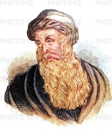 Epiphanios of Salamis. Latin Epiphanius (born around 315 in Besanduk near Eleutheropolis. died April 12. 403) was Bishop of Constantia. Salamis. in Cyprus. from the book Crabbe's Historical Dictionary. 1825. Historical. colored. digitally restored reproduction from an original from the 19th century