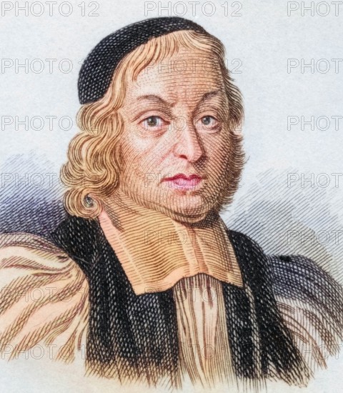 John Pearson (born 1613. died 1686). English theologian and clergyman. Bishop of Chester. from the book Crabbe's Historical Dictionary. 1825. historical. colored. digitally restored reproduction from an original from the 19th century