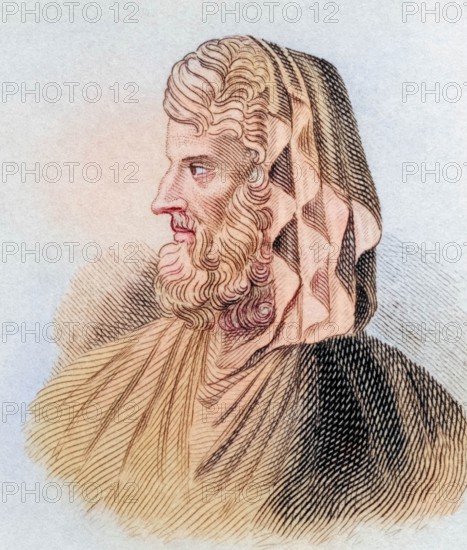 Dionysius of Heraclea (born around 360 BC. died 305 BC) was the younger son of the tyrant Clearchus of Heraclea Pontice and held the tyranny of this city on the Black Sea from 337/6 BC until his death. From the book Crabbe's Historical Dictionary. 1825. Historical. colored. digitally restored reproduction from a 19th-century original