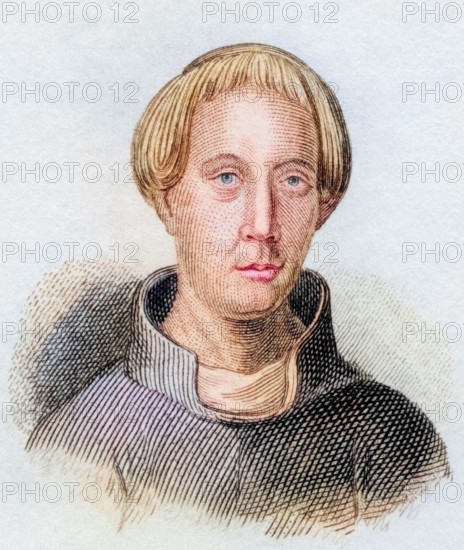 Gerald of Wales (born 1146 in Manorbier Castle in Pembrokeshire. died 1223 in Lincoln). Welsh Gerallt Cymro. in Latinized form also known as Giraldus Cambrensis. was a Cambro-Norman nobleman. He was Archdeacon of Brecon. writer. diplomat. church politician. historiographer. folklorist. and poet. From the book Crabbe's Historical Dictionary. 1825. Historical. colored. digitally restored reproduction from a 19th-century original