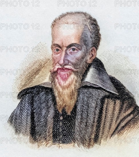 Joseph Justus Scaliger or Joseph Juste Scaliger (born August 5. 1540 in Agen. now Lot-et-Garonne. died January 21. 1609 in Leiden) was the tenth child and third son of Julius Caesar Scaliger and Andiette de Roques Lobejac. He was one of the most important scholars of his time and made a name for himself particularly as a philologist and historian. From the book Crabbe's Historical Dictionary. 1825. Historical. colored. digitally restored reproduction from a 19th-century original