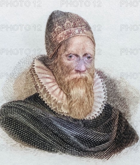 Henry Spelman (born 1562 in Congham. Norfolk. died before 14 October 1641 in London) was an English historian and parliamentarian. from the book Crabbe's Historical Dictionary. 1825. Historical. colored. digitally restored reproduction from a 19th-century original