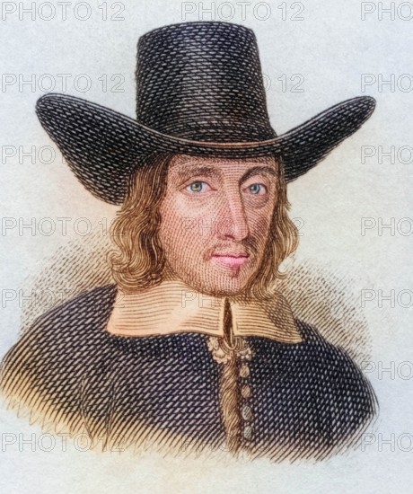 Sir William Dugdale (born 12 September 1605 in Shustoke. died 10 February 1686 in Blyth Hall) was an English antiquarian and herald. from the book Crabbe's Historical Dictionary. 1825. Historical. colored. digitally restored reproduction from an original from the 19th century