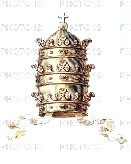 Tiara. triple crown. papal crown or occasionally Roman crown. is the crown worn by the Pope on ceremonial occasions. Historical. digitally restored reproduction of a model from the 19th century