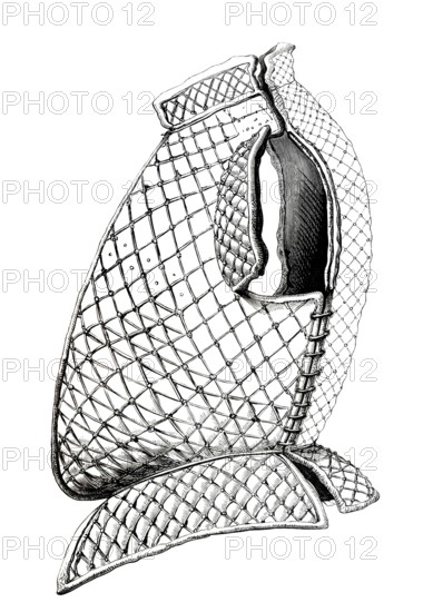 Brigantine. a type of scale armor in use since the 14th century. 1560. from the book The British Army. 1868. Historical. digitally restored reproduction from a 19th-century original