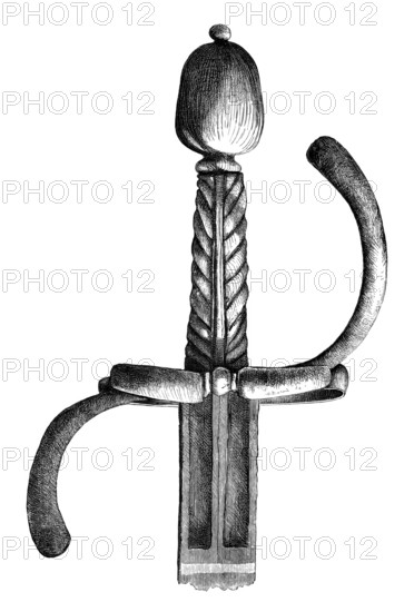 Dutch musketeer sword from the 17th century. from the book The British Army. 1868. Historical. digitally restored reproduction from a 19th-century original