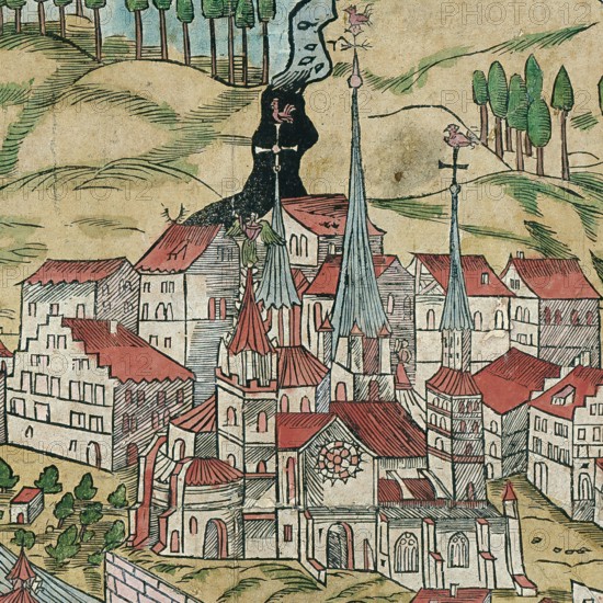 The Minster of Basel. around 1690. Switzerland. Historical. digitally restored reproduction from a 19th-century original