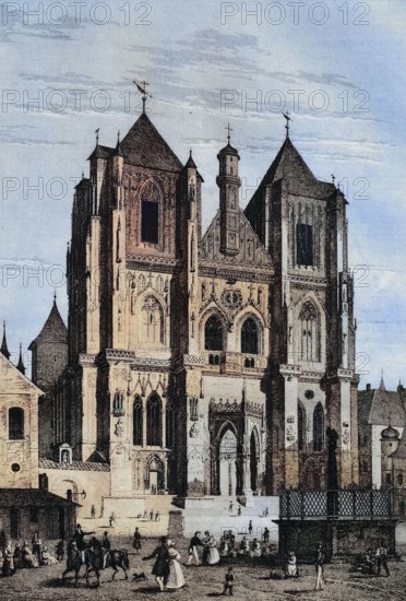 Regensburg Cathedral before the extension of the towers. around 1872. Bavaria. Germany. Historical. digitally restored reproduction from a 19th-century original