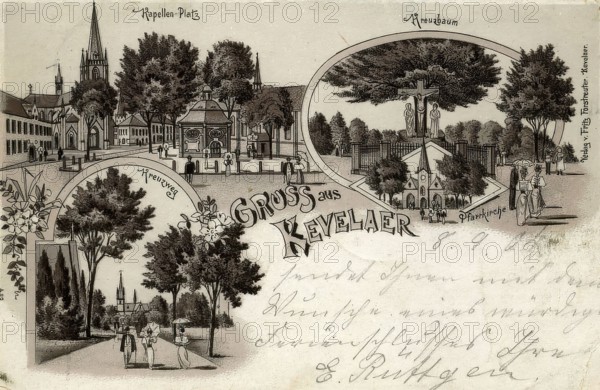 The town of Kevelaer on an old postcard. around 1900. North Rhine-Westphalia. Germany. Historical. digitally restored reproduction from an original from the 19th century