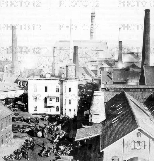 The Krupp factories in the city of Essen in 1864. North Rhine-Westphalia. Germany. Historical. digitally restored reproduction from a 19th-century original