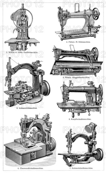 Sewing machines in the 19th century. historical. digitally restored reproduction from a 19th-century original