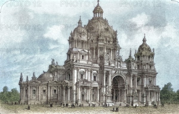 The new building of the Berlin Cathedral according to the plan of Julius Raschdorff. 1895. Germany. digitally restored reproduction of an old model. Historical. exact date unknown