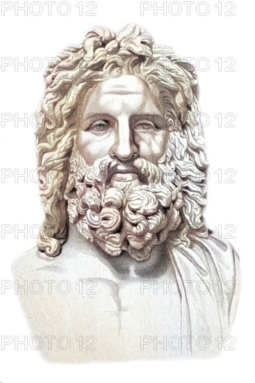 Jupiter. the name of the supreme deity of Roman religion. Jupiter corresponds to the Greek sky father Zeus. digitally restored reproduction of an ancient model. historical. exact date unknown